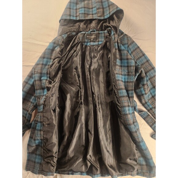 Metaphor Women’s XL Plaid Hooded Peacoat Wool Blend Double Breasted Belted - Picture 6 of 13